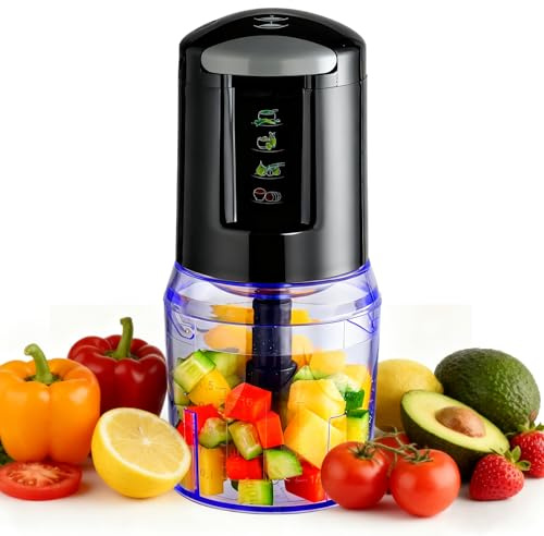 VINATO Multizerkleinerer Elektrisch 300W, Küchenzerkleinerer mit 500ml | 2 Geschwindigkeiten, 4 Edelstahlklingen, Zwiebeln Kräuter Fleisch Nüsse, Mixer & Moulinette, Leicht Zu Reinigen, Kompakt