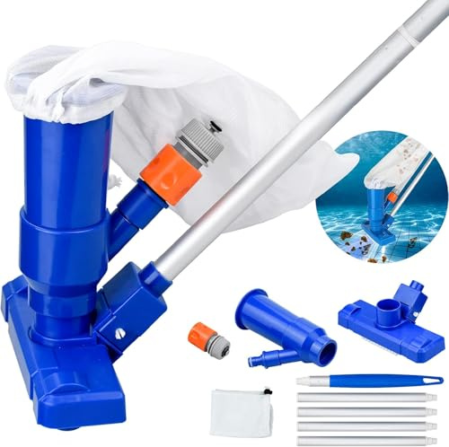 Bapao Poolsauger, Pool Bodensauger Set mit Teleskop Aluminiumstange Saugbürste Gartenschlauch-Anschluss, Netzbeuteln Sauger Vakuumsauger bodensauger Reinigungsbürste Pool-Staubsauger