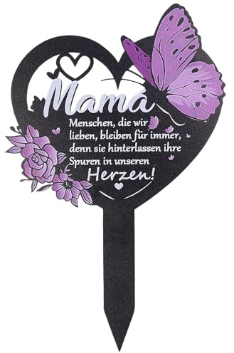 30,5cm Grabschmuck Wetterfest, Edelstahl Grabstecker Herz mit Spruch Mama | Grabdekoration Wetterfest, Grabgesteck Friedhof Deko, Grabschmuck Gedenktafel, Gartenstecker für Draußen Garten Grab Deko