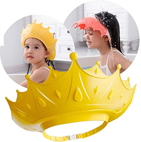 Duschhaube Kinder Baby Verstellbare Krone Haare Waschen Kinderschutz Schild Shampoo Schutz Baby-Visier für Augen, Ohren und Gesicht-Gelb