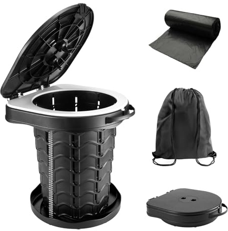 imodomio Aufgerüsteten Campingtoilette Campingtoilette faltbar mit Feder, Camping WC mit Deckel, Mobile Toilette mit 10 Müllsäcke, ideal für Camping, Wandern, Angeln, Partys. Tragkraft bis 180kg