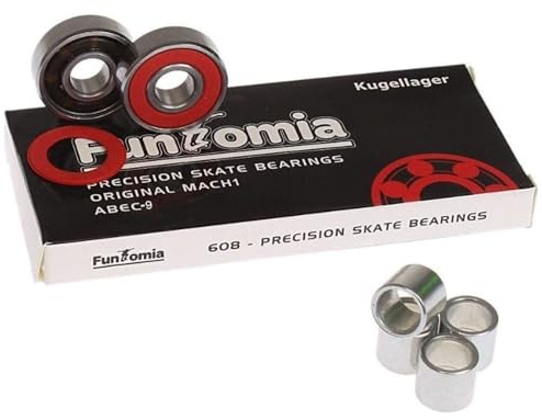 FunTomia 8, 16 oder 32 Stück ABEC-9 608er 2RS MACH1 Renn Kugellager/Lager + Spacer z.B. für Inliner Skates Skateboard Rollerblade Waveboard und Longboards