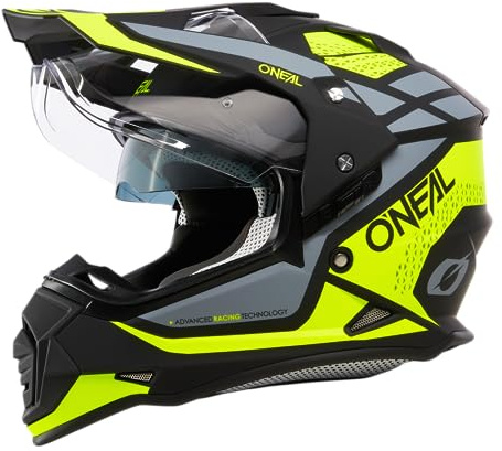 O'NEAL | Motorradhelm | Enduro Motorrad | Ventilationsöffnungen für maximalen Luftstrom & Kühlung, integrierte Sonnenblende | Sierra Helmet R V.24 | Erwachsene | Schwarz Neon Gelb Grau | Größe XL
