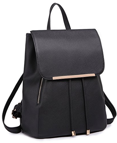 Miss Lulu Rucksack Damen Klein Wasserdicht Rucksack Cityrucksack Backpack Women Modern Backpack Damen PU Leder für Reisen Arbeit Schule (Schwarz)