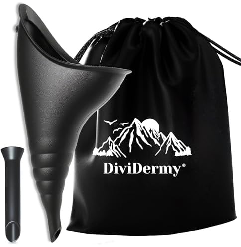 DiviDermy Urinella für Frauen, Wiederverwendbare Urinella, Tragbares Frauenurinal, Faltbarer Urinal Mit Verlängerungsrohr, Frauenurinal für Camping, Reisen, Wandern, Bergsteigen, Schwarz