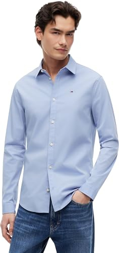 Tommy Jeans Herren Tjm Original Stretch Shirt Dm0dm04405 Langarmhemden Gewebte Oberteile, Blue (Lavender Lustre), L EU
