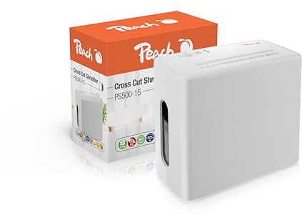 Peach Aktenvernichter P4 SuperSilent 8 Blatt - Schredder extra leise ~40dB | Partikelschnitt Aktenschredder, leiser als ein Gespräch, mit 12x Ölpapier, 9L Auffangbehälter für ~60x A4 Papier, PS500-15A