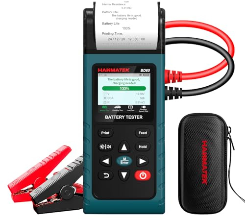 HANMATEK BD60 24V/12V Autobatterie Tester, 100–2000 CCA Lasttester, Kfz-Lichtmaschinentester, Digitaler Autobatterieanalysator, Lade- und Kurbelsystemtester für Auto, LKW, Marine, Motorrad, SUV, Boot