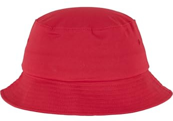 Flexfit Cotton Twill Bucket Hat - Unisex Anglerhut für Damen und Herren, einfarbig, mit patentiertem Band, Farbe Rot, one Size