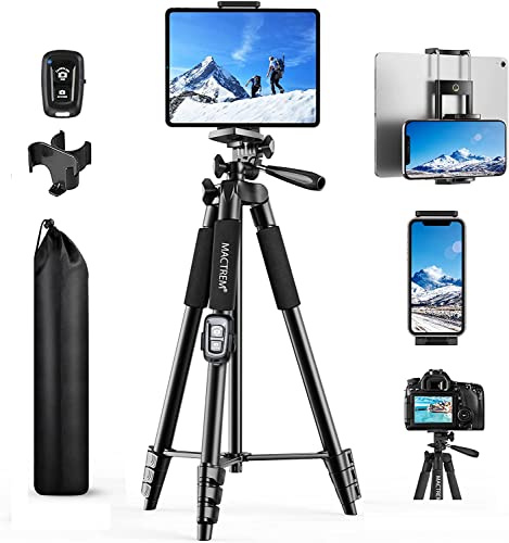 MACTREM Handy Stativ, Upgrade 165cm / 65 Kamera Stativ für Smartphone iPad, 360° Drehung Tragbar Tripod mit Fernauslöser Kompatibel für Tablet, Alle Handy, iPhone, Samsung, Camera, Gopro