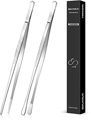 2 Stück 25.5cm-Kochpinzette Zangen Präzision Gezackte Spitzen, Edelstahl Professionelle Kochpinzette Küchenwerkzeuge zum Grillen, Beschichten und Servieren (Silber)
