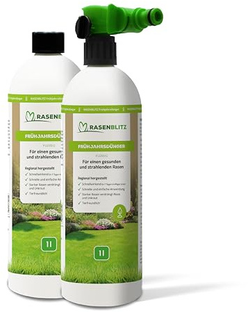 RASENBLITZ Rasendünger Frühjahr flüssig 2 L – flüssiger Rasendünger für dichten, sattgrünen Rasen – ideal zur Ergänzung zu Rasensamen – inkl. Sprühflasche – Anwendung direkt am Gartenschlauch