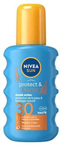NIVEA SUN Protect & Bronze Sonnenspray Bräunungsaktivator LSF 30 (1 x 200 ml), Sonnenöl mit UVA/UVB-Schutz für eine natürlich gebräunte Bräunung, Sonnencreme Bräunung
