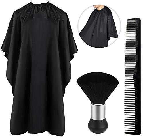 JANYUN Friseurumhang Erwachsene, Haarschneideumhang mit Nackenbürste Kamm | Verstellbarer Barber Cape, Professioneller Umhang Friseur, Wasserdicht, Schwarz, Für Salon Waschen Haarschneiden Stylen