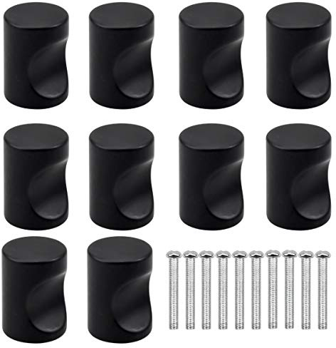 NATUCE 10 Stück Matt-Schwarz Schubladenknopf, Schubladengriffe, Moebelknauf, Kommodenknöpfe Schubladenknöpfe Set, Möbelgriff Modern mit runder Platte oben, Knauf für Schrank Schublade Küche