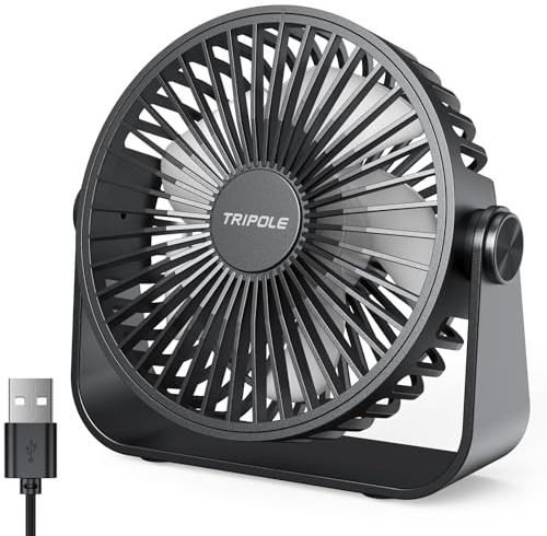 TriPole USB-Schreibtischventilator, 3 Geschwindigkeiten, verstellbar, starker Wind, Tischventilator, 360° Kopf drehbar, 1,5 m Kabel, persönlicher Desktop-Ventilator, 11,4 cm, tragbarer Mini-Ventilator