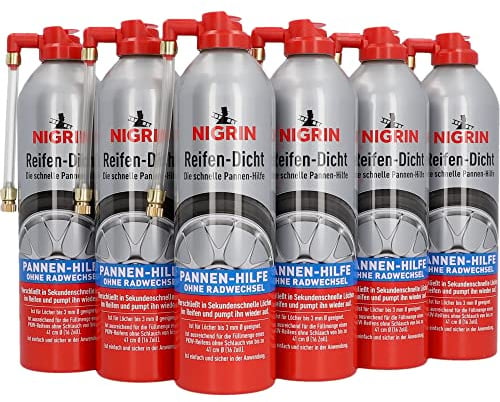NIGRIN Reifendicht, 6 x 500 ml, sofortige Pannenhilfe, Reifendichtmittel repariert Löcher im Reifen im Handumdrehen ohne Montage