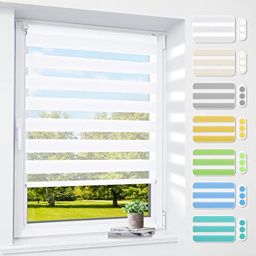 Doppelrollo klemmfix ohne Bohren & mit Bohren, 75x120cm (BxH) Stoffbreite 75 cm Weiß, 3-in-1 Duo Rollo für Fenster & Tür, Fensterrollo innen lichtdurchlässig & verdunkelnd, Klemmrollo Rollos