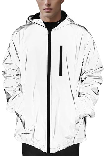 NewL 360 Reflektierende Herrenjacke Unisex Full Reflective Jacke Laufjacke / Atmungsaktiv/Winddicht / Wasserabweisend/Reflekierend, Grau, XXL