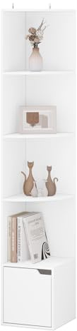WOLTU Eckregal, Bücherregal, mit Tür, 5 Ebenen, 29,5x158x29,5 cm, Weiß | Standregal, Lagerregal, Regal aus Holzwerkstoff, für Arbeitszimmer Schlafzimmer Wohnzimmer Büro