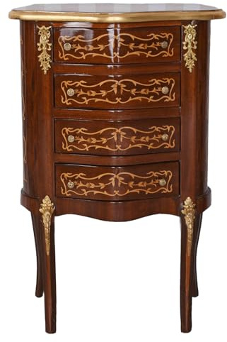 Barock-Kommode „Château de Versailles“ – Wäsche- & Nachtkonsole mit Intarsien, 4 Schubladen, Messingbeschlägen & antik-patiniertem Finish, H118×B50×T30 cm cat062 Palazzo Exklusiv
