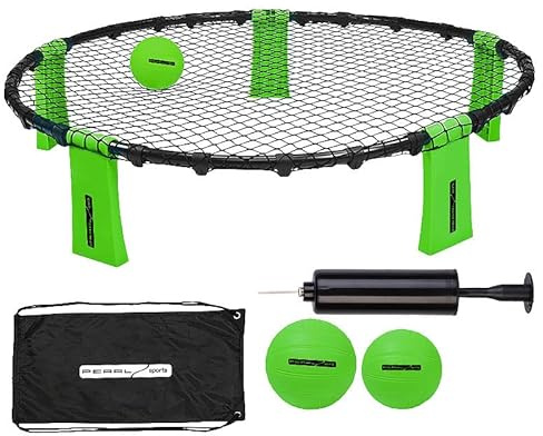 PEARL Sports Ballspiele: Outdoor-Roundnet-Spielset mit Spielnetz und 3 Bällen, Ø 92 cm (Roundnet-Spiele-Set, Outdoor-Spiele-Set, Ball)