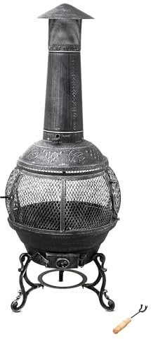 tepro Jacksonville Guss-Feuerstelle – Gartenkamin im spanisch-mediterranen Stil, Ø 52 cm, 140 cm Höhe, inklusive Funkenschutz & Schürhaken