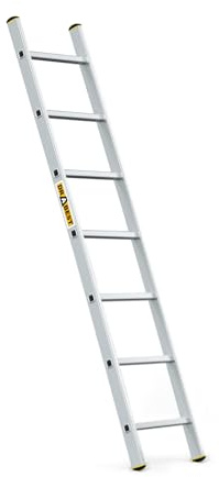 DRABEST PRO Serie Anlegeleiter Aluminium-Stufenleiter - 7 Stufen - mit Leiterhaken - Tragfähigkeit 150 kg - Anti-Rutsch-Füße, Leichtes Gewicht, korrosionsbeständig - EN131