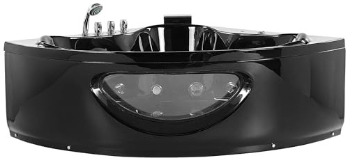 Whirlwanne Eckbadewanne Spa schwarz große Doppelwanne Massage LED 205 cm Tocoa
