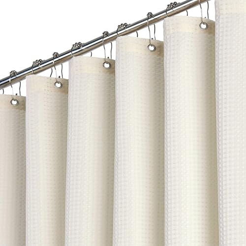 BTTN Duschvorhang Waffel 180x200 cm, Anti-Schimmel, Schwerer, innen mit wasserdichter Folie beschichtet, mit 12 Plastikhaken, gewichteter Polyester-Duschvorhänge für Badezimmer, Creme/Beige