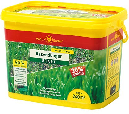 WOLF-Garten | Rasendünger Start LH 240 für 240m²; für die rasche Anfangsentwicklung junger Rasenpflanzen; 3833035