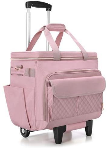 Luxja Rollende Lehrertasche mit Laptopfach und abnehmbarem Dolly, multifunktionale Rollaktentasche mit Akkordeon-Aktenbereich (zum Patent angemeldet), Rose