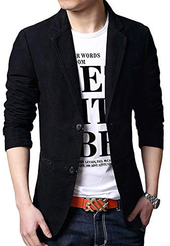Allthemen Herren Sakko Slim Fit Casual Blazer Sportlich Modern Blazer Jackett Vintage Jacke Freizeit Schwarz L