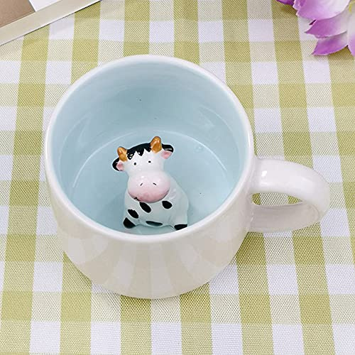 LOZACHE 3D Kuh Kaffeebecher 350 ml, Handgefertigte Keramiktasse | Handgefertigt, Keramik, 350 ml, mit 3D-Kuhfigur im Inneren, Geschenk zum Geburtstag oder Weihnachten