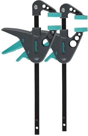 wolfcraft Mini-Einhandzwingen - Zwingen Set zum Fixieren von kleinen Werkstücken - 2 Stück - Anwendung mit nur einer Hand - für Hobby und Bastelprojekte - 30 kg Spannkraft - 3455100