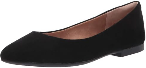 Amazon Essentials Damen Ballerinas mit spitzem Zehenbereich, schwarzes Microsuede, Größe 38