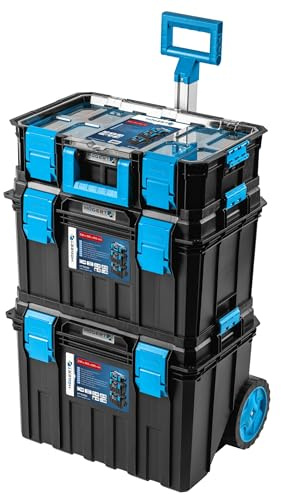 Högert Technik - 4 in 1 Kastenset, Satz Werkzeugkisten auf Rädern, Praktisch und Geräumig, Resistent Gegen Beschädigungen, Staubdicht, Robuste ABS-Verschlüsse, Modularer Aufbau - HT7G500