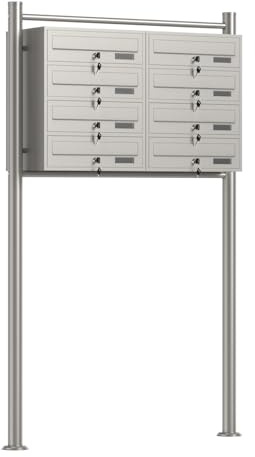 Wiltec 8er Briefkastenanlage Edelstahl 945 x 270 x1500 mm, Standbriefkasten mit 2x4 Fächern, Schlüssel und Namensschild, Briefkasten Postkasten mit Ständer