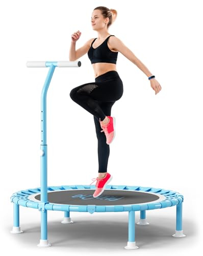 FitinOne 200KG Faltbares Fitness Mini Trampolin Ø 102CM mit Bungee Bänder, 5-Fach Verstellbarer Schaumstoffgriff, Cross Jump Indoor-Trampolin für Kinder und Erwachsene