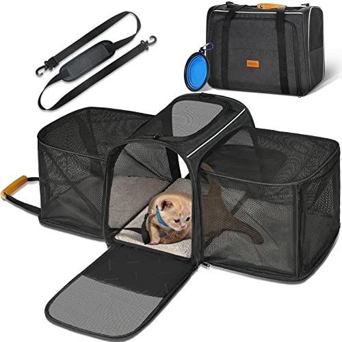 Katzentransportbox Transportbox Katze Groß, Morpilot 45 x 30 x 36cm Erweiterbar Katzenbox für 2 Katzen Hund Welpen, Flugzeug Faltbar Hundetransportbox Zusammenklappbare Transporttasche Katze Transport
