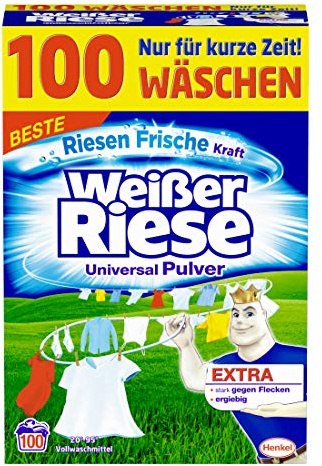 Weißer Riese Universal Pulver umweltfreundliches Waschmittel mit sommerlichem Duft, 1er Pack Großpackung Waschpulver (1 x 100 Waschladungen)