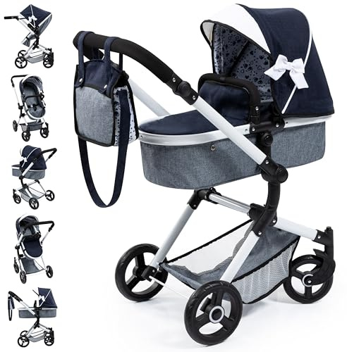Bayer Design 18481AB Kombi Puppenwagen Neo Vario mit Tasche, Blau, Weiß, 62cm-79cm