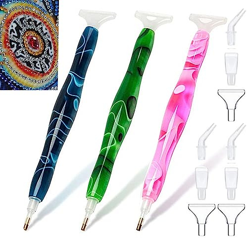 Saijer Kunstharz Diamant Malstift,3 Stücke Diamantmalerei Stift mit 15 Diamant Malerei Stiftköpfe Diamant Strass Picker Diamond Malstift Set für Diamantmalerei Stickerei Nagelwerkzeug DIY Dekoration