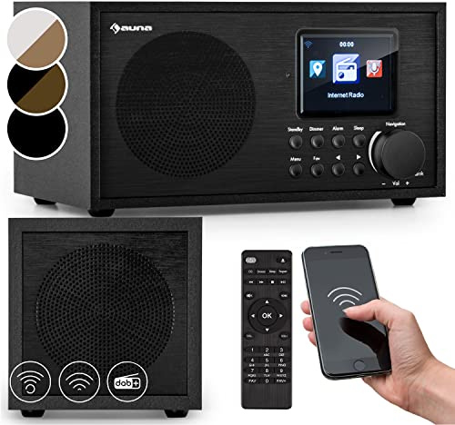 Auna Radio, Aufladbares DAB-Radio, DAB Plus mit Bluetooth, Batteriebetrieben mit Küchenradio HCC-Display, Wecker, 5 h Betrieb, Netzstecker, Klein