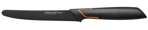 Fiskars Tomatenmesser, Modernes Design, Gezahnte Klinge, Gesamtlänge: 25 cm, Qualitätsstahl/Kunststoff, Edge, 1003092, Schwarz