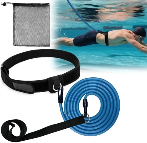 WONEWTH Schwimmgurt, Widerstandsgürtel, stationäres Schwimmen, Pool-Schwimm-Bungee-Trainingsgürtel, Schwimmtrainer-Geschirr für Erwachsene, Schwarz