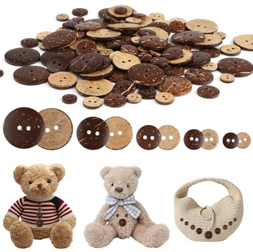 100 Stück Holzknöpfe, Runde Knöpfe Holz, Vintage Holzknöpfe Kinder, 10/12,5/15/20/25mm Knöpfe Kokosnuss zum Annähenf mit 2 Löcher DIY Nähen, Handwerk Dekoration