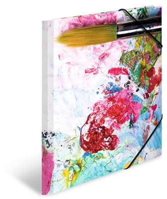 HERMA Sammelmappen A3 Farben Set, 3 Stück, Kinder Eckspanner-Mappen aus Pappe mit Kunst Motiv, Gummizug, Innenklappen und Innendruck für Jungen und Mädchen