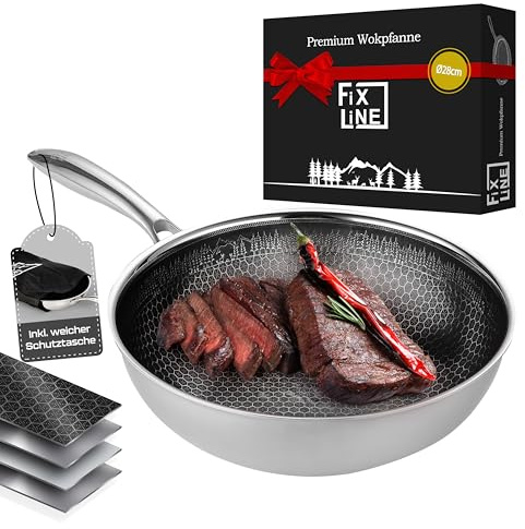 FIXLINE® BLACK FOREST Wokpfanne 28cm - Keramische & Kratzfeste Beschichtung - alle Herdarten inkl. Induktion - Backofengeeignet bis 230°C - Einfache Reinigung - Perfekte Geschenkidee