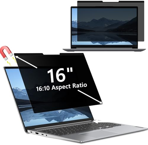 Hinnwer Magnetischer Laptop Sichtschutz für 16 Zoll 16:10 Seitenverhältnis, Anti-Fingerabdruck, Abnehmbarer Anti Blaulicht Blendschutz Blickschutzfolie für Hp/Dell/Acer/Lenovo/ThinkPad/Asus